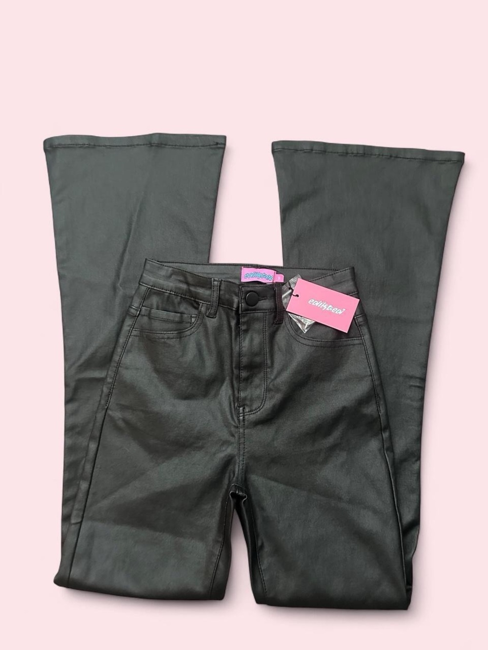 NWT Edikted Black Coated High Waisted Flare Pants Size XS⁠